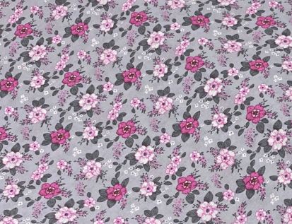 Dekostoff Blume Grau, Pink